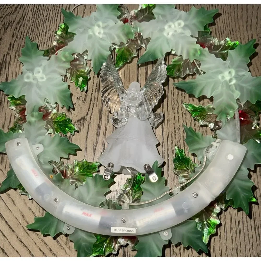 Vintage Luminous Angel Acrylic Wreath Battery Operated 11” Lights Tested Works